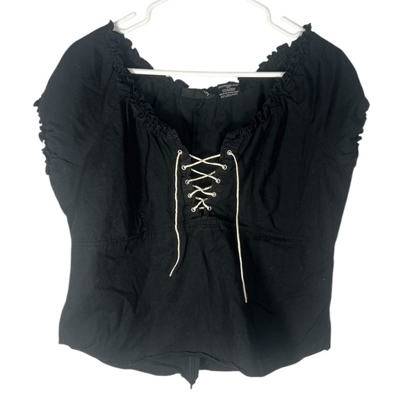 No Boundaries Y2K Babydoll Black Blouse with Lace Up front XL - Picture 1 of 7